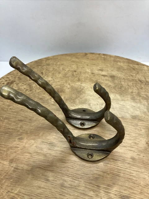 Lot Of 2 Coat Hooks House Clothes Tree Bath Robe Brass Vintage Cast Iron 3