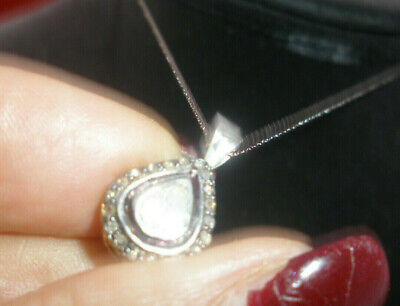 Gorgeous Clean Antique Genuine 1.5 Ct Rose Cut Diamond 14K Pendant, Necklace