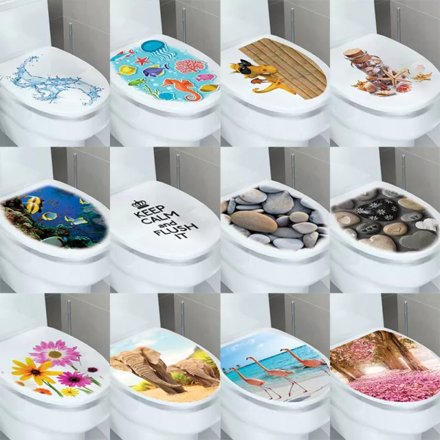 Home Mural Wall Lid Toilet 3D DIY Decal Cover Stickers Seats Decoration Bathroom