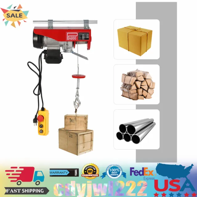 110V 1763lbs Electric Cable Hoist Crane Winch Garage Lift Wired Remote Control