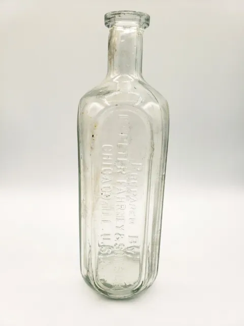 Apothecary Bottle PETER'S KURIKO Embossed Fahrney & Sons 9" Square Antique