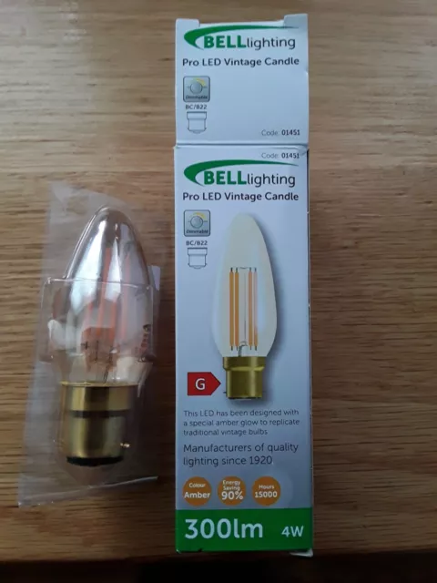 3 x Bell LED Dimmable Vintage Filament Candle 4W BC B22 Gold 2000K Light Bulb
