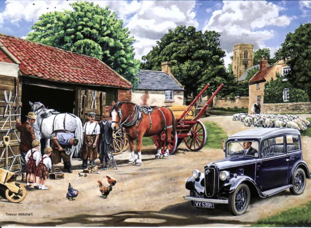 Austin Seven Ruby Blacksmith Farrier Shire horse cart village scene motor card