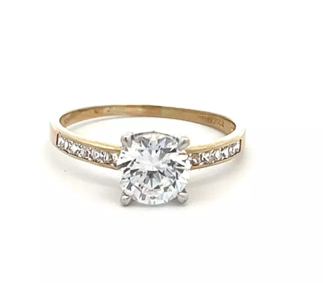 9Ct Yellow Gold Brilliant Cut CZ & Side Accent Ring