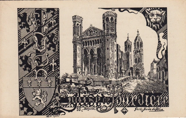 Antique LYON Fourvière Church Engraving Postcard