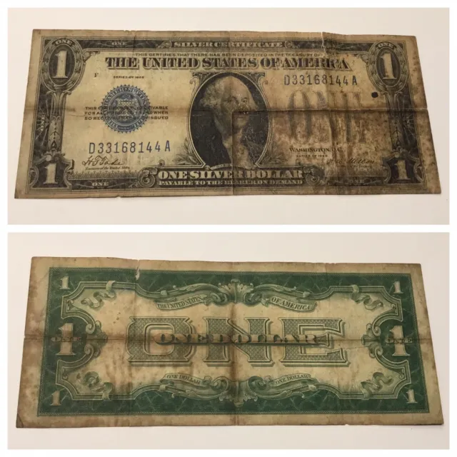 Vintage One Dollar 1928 $1 Silver Certificate Bill Funnyback Blue Washington