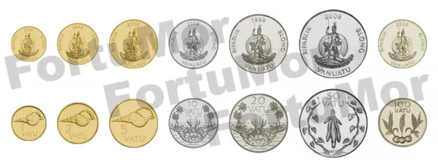 Vanuatu 7 COINS SET, 1 2 5 10 20 50 100 Vatu 1983 2009, UNC