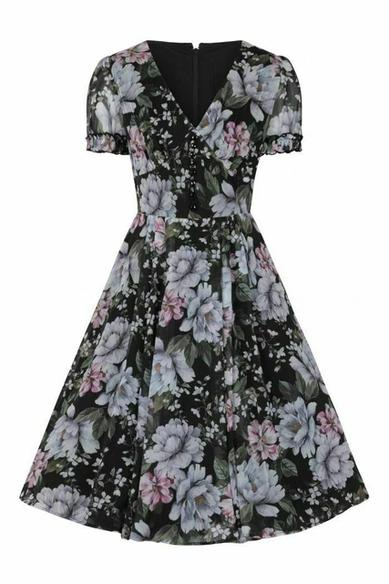 HELL BUNNY MAGNOLIA Chiffon Floral Tea Dress Size M UK 12 Goodwood Revival 42.00 PicClick UK