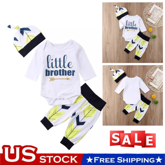 3pcs Newborn Kid Baby Boy Clothes Jumpsuit Romper Bodysuit Pants Hat Outfits Set