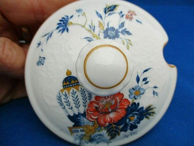 Crown Staffordshire Jam Jelly Pot & Lid PENANG Blue Orange Flowers Urn Spoon EUC 5