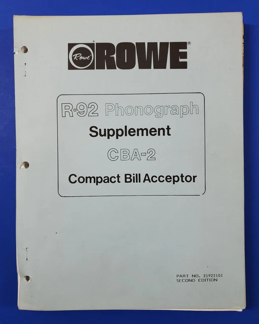 Rowe R-92 Supplement CBA-2 Dollar Bill Acceptor Phonograph Jukebox 1988