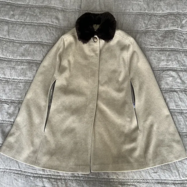 Helene Berman London Tan Wool Cashmere Cape Coat Medium (UK 12) Fur Collar