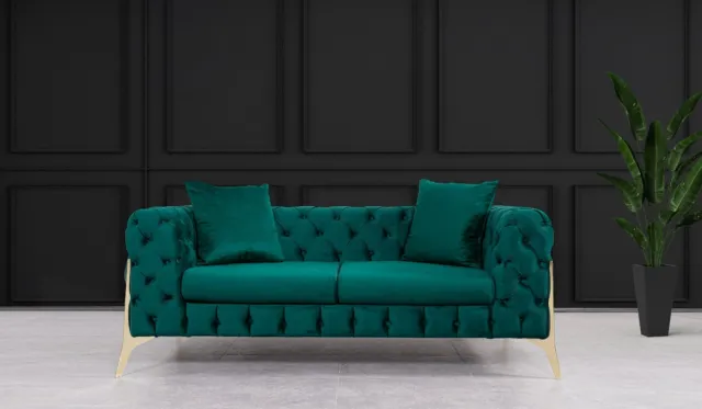 Luxury 2 Seater Chesterfield Sofa Couch Tufted Suite Green Velvet Upholstered