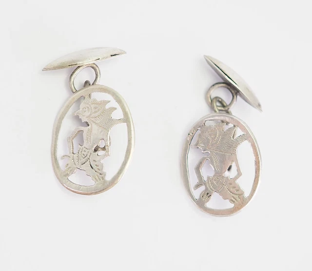 Indonésie Danse Forme 900 Argent Rare Vintage Boutons Manchette