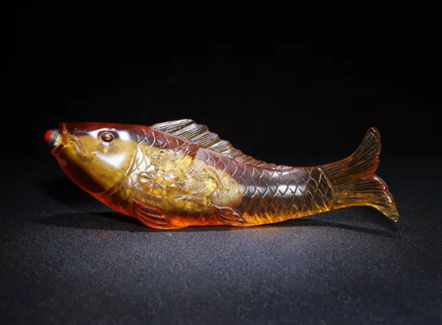 Collect Chinese Coloured Glaze Carved Fish-Shaped Statue Exquisite Snuff Bottle