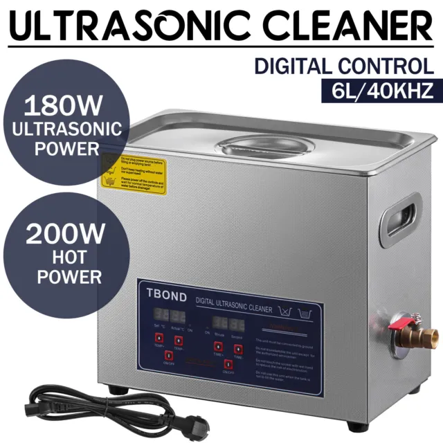 New Stainless Steel 6 L Liter Industry Heated Ultrasonic Cleaner Heater w/Timer