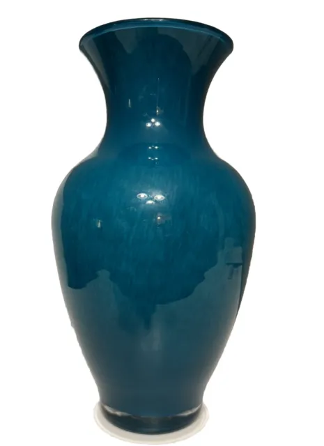 Teal Blue Green Glass Vase Heavy Vintage Pier 1 Imports Brazil Decor