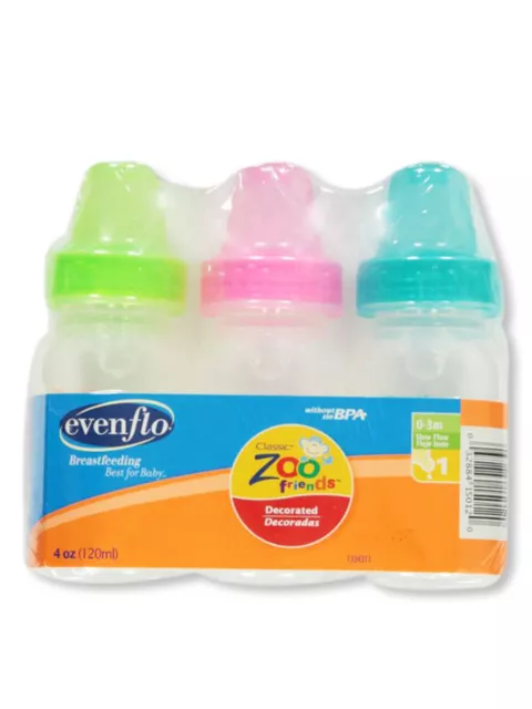 Evenflo 3-Pack Customflow Bottles (4 oz.) - pink/multi, one size