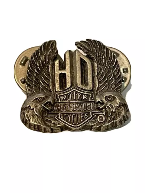 Harley Davidson Dbl Eagles Head Wings HD"Antiqued Nickel" Biker Pin