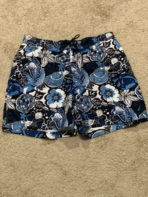 Nautica Mens Swim Shorts Size XL Blue Floral Quick Dry Pockets Board Shorts