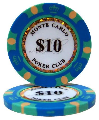 25 ct Blue $10 Ten Dollars "Monte Carlo" Series 14 Grams Poker Chips