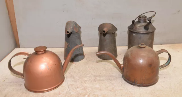 5 railroad oilers Eagle Savory CNR & more oil can collectible tool vintage lot