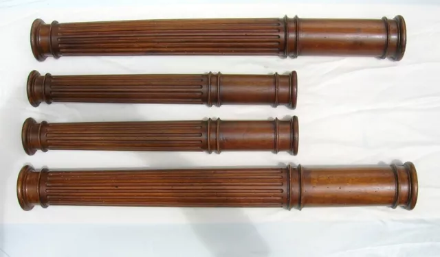 Antique Set Of 4 Walnut Fluted Furniture Columns 3/4 Round 25" And 18" Long -B/O
