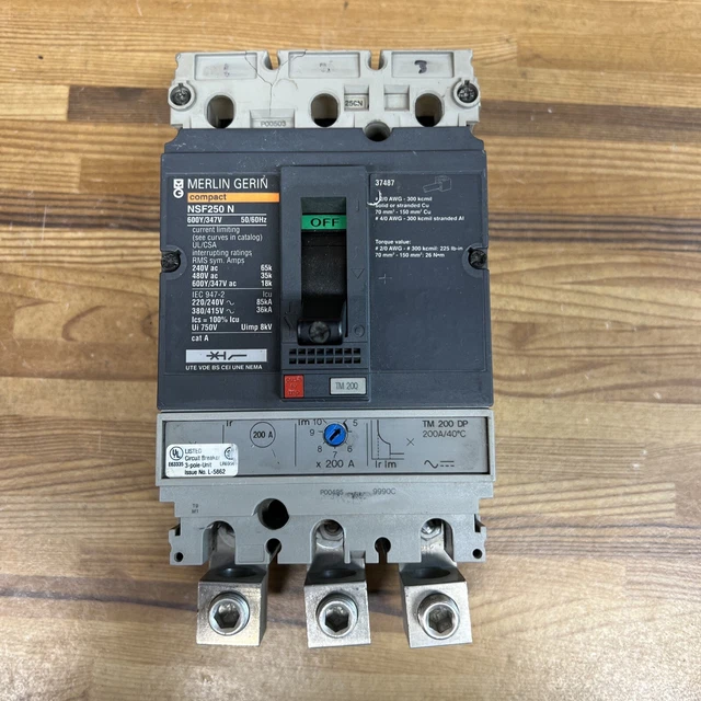 Merlin Gerin NSF250 N 225A Compact Circuit Breaker w/ Stabs NSF250N 3P 225 Amp Merlin Gerin NSF250 N 225A Compact Circuit Breaker w/ Stabs NSF250N 3P 225 Amp