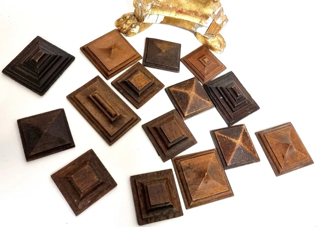 Antique wood carving Diamond panel applique Set 15 Small Architectural salvage