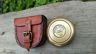 Nautical Brass Vintage  Stanley London 1885 Compass With Leather Box Gift Item