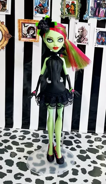 Monster High OOAK doll in handmade  black leatherette outfit. all INC.