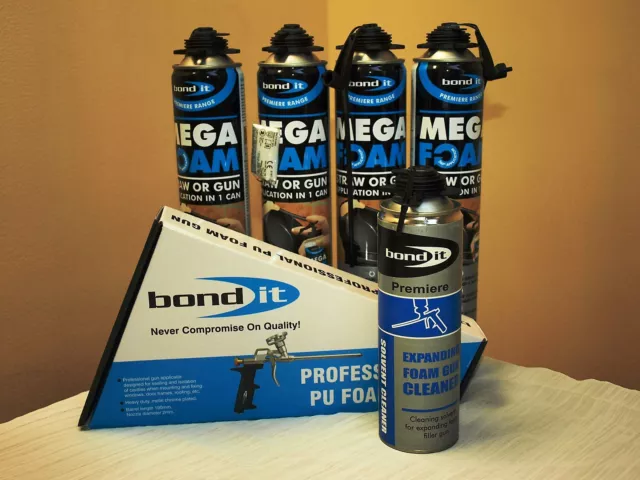 MEGA FOAM PU EXPANDING FOAM KIT - 4 CANS 750ml + PRO GUN + GUN CLEANER