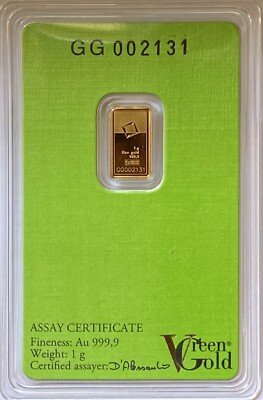 Valcambi Lingotto Green Gold Bar Oro Puro 1 gr g Grammo Grammi Blister Valcambi 24 KT 