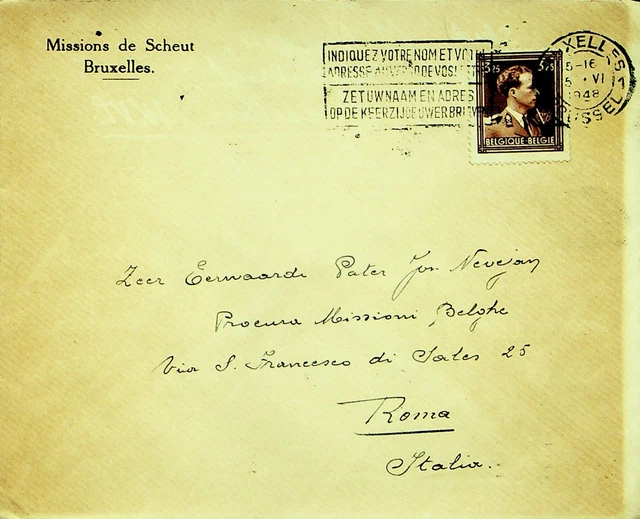 Belgique 1948 WWII King Baudouin 1v Sur Housse Bruxelles To Roma Italie Largeur