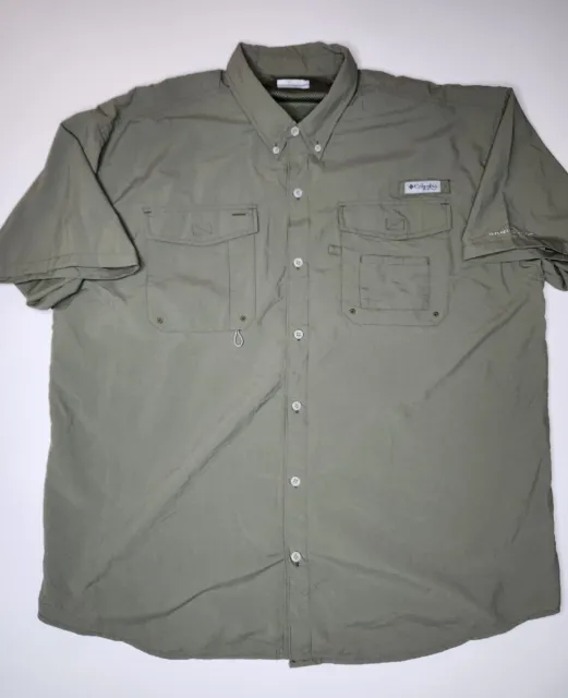 Columbia Shirt Mens 2XL Olive Green Short Sleeve PFG Omni Shade Fishing Vented