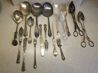 Mixed Batch Silverplate Flatware Mostly Serving Pieces Fancy Patterns 17 PIECES