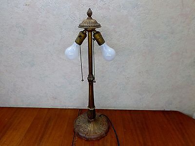 Vintage Tall Ornate 24" Cast Iron Table Two Bulb Chains Table Lamp Works! VgC