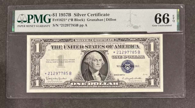 1957B $1 Silver Certificate Fr# 1621* PMG Gem 66 EPQ