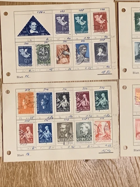 Briefmarken Lot Holland Niederlande uralt 16 Seiten aus einem Album 7