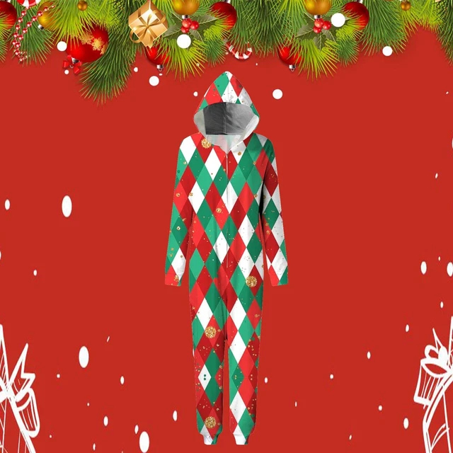 Christmas Family Matching Outfit   Fashionable Hooded Diamond Print Christmas