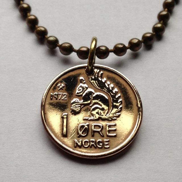 1971 Norway Norge 1 Ore coin pendant Norwegian cute squirrel Oslo Bergen n000104