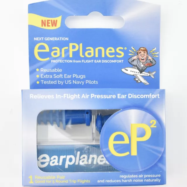 1x Pair Ear Planes EP2 Reusable Travel Earplugs Airplane Flying Pressure Relief