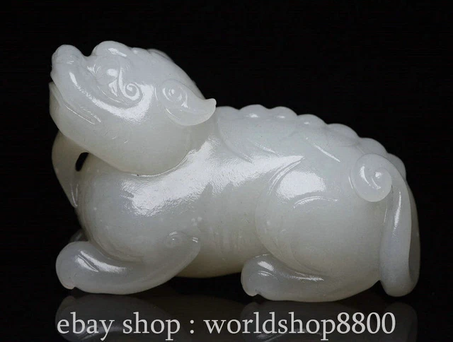 3" Chinese Hetian Nephrite Jade Natural Dynasty Dragon Pixiu Beast Statue