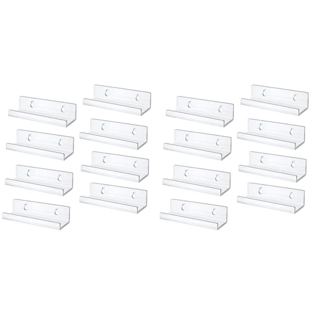 Pack de 16 Supports Muraux pour étagère en Vinyle Transparent, Présentoir p7828