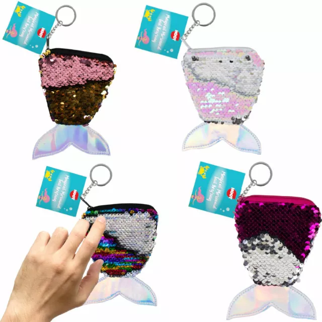 Mermaid Sequin Tail Purse & Keyring - Girls Kids Glitter Gift Pocket Money Cute