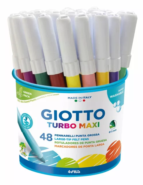 GIOTTO Turbo Maxi Super Washable Felt Tip Fibre Pens, 48 Pens, Large Tip Nib 5mm