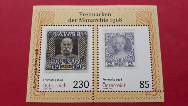Österreich 2022, Freimarken der Monarchie 1908 Kaiserreich Österreich Postfrisch
