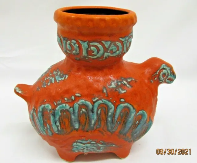 60er/70er Jahre Dümler & Breiden  1 ausgefallene Keramikvase  Farbe: orange/grün
