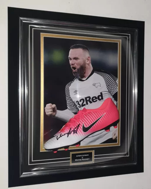 Wayne Rooney of Derby County Signed Football Boot Autographed Display