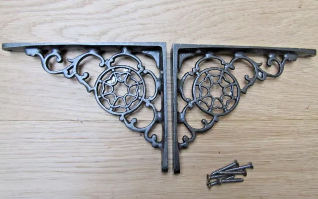 PAIR 6" Antique Cast Iron ornate small shelf Bracket wall Support book storage